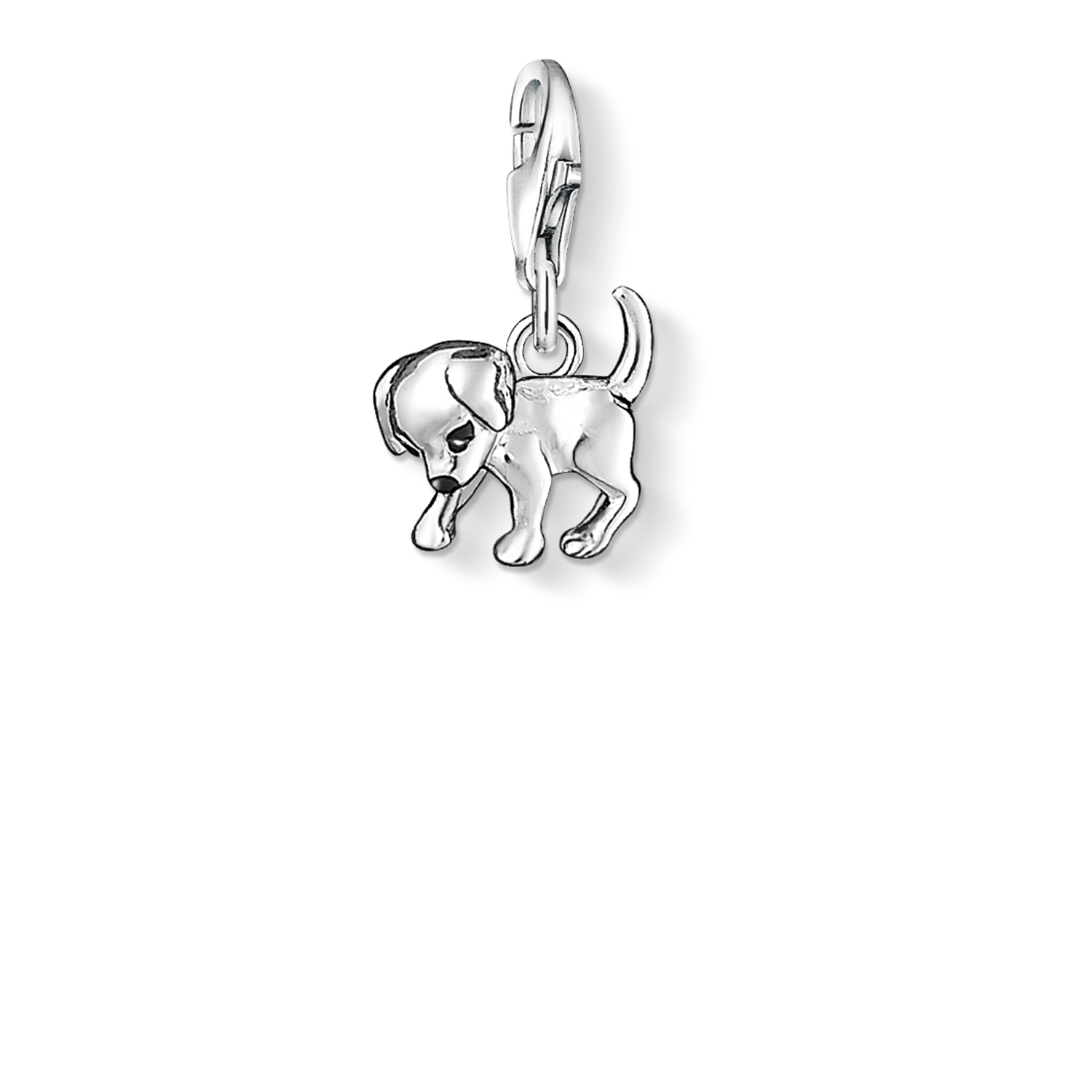 Charm chiot, argent, émail noir