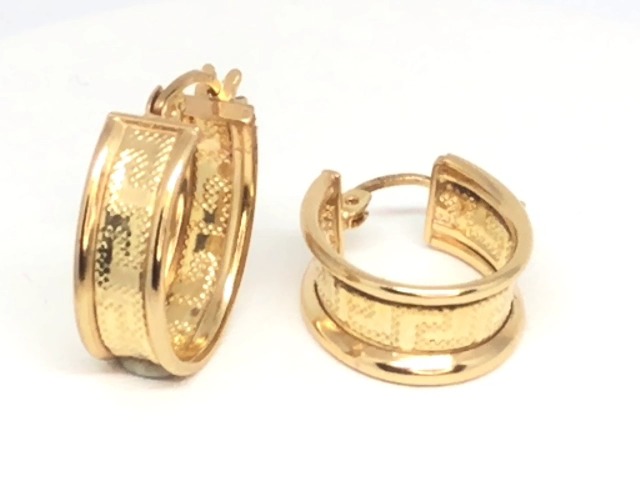 Yellow gold hoop earrings with versace patterns