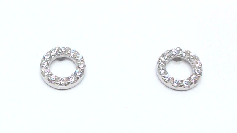 Boucles d'oreilles fixes rondes, or blanc 10 carats, zircons incolores - 11251-5B - Exclusivités