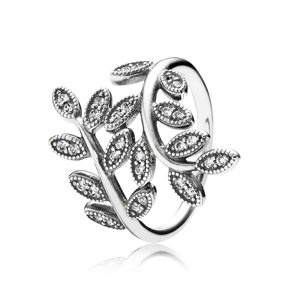 Colorless cz, sparkling leaves ring