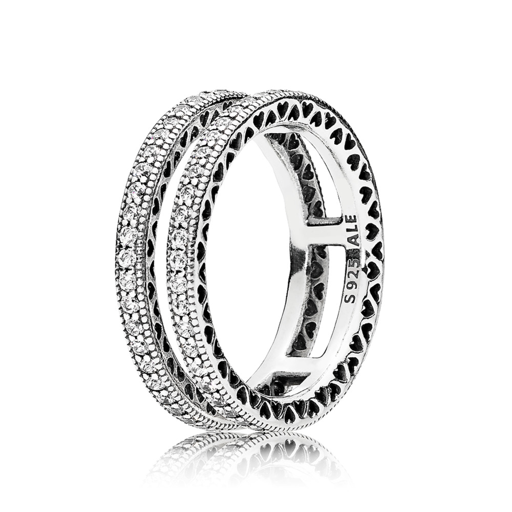 Bague coeurs doubles, argent, zircons - 196236CZ-54 - Pandora