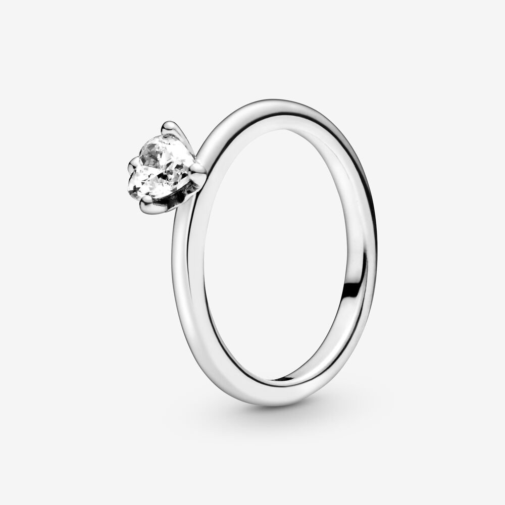 Bague solitaire coeur transparent, cz