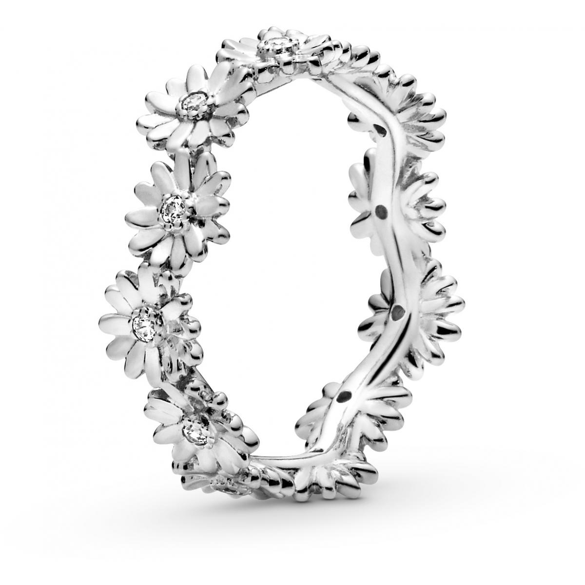 Bague couronne de marguerites scintillantes, argent, zircons