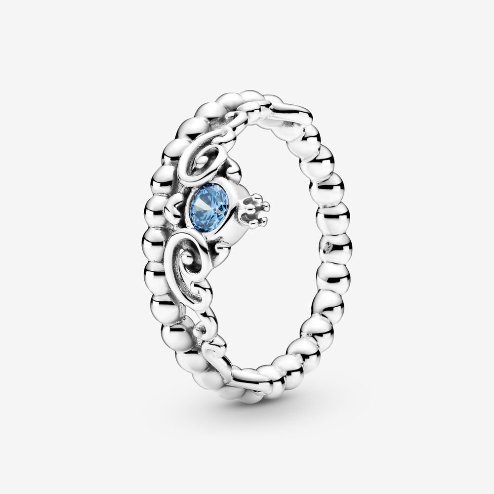 Bague tiare de Cendrillon, argent, zircon bleu