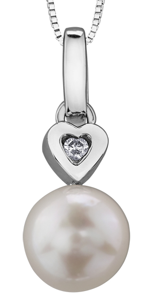 Pendentif or blanc perle et 1.5 pts dia