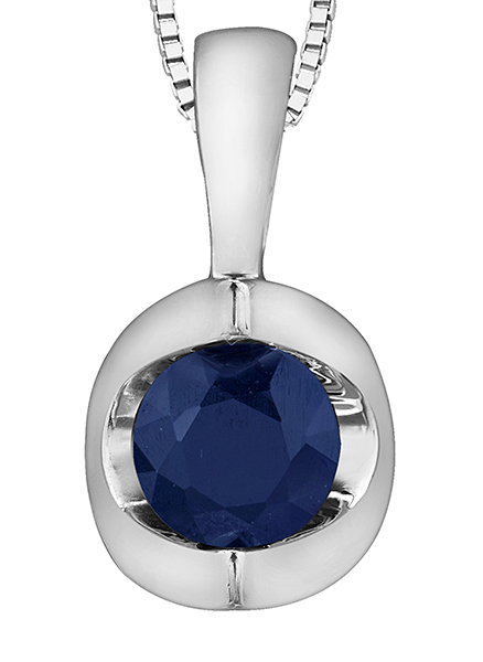 Pendentif solitaire or blanc, saphir