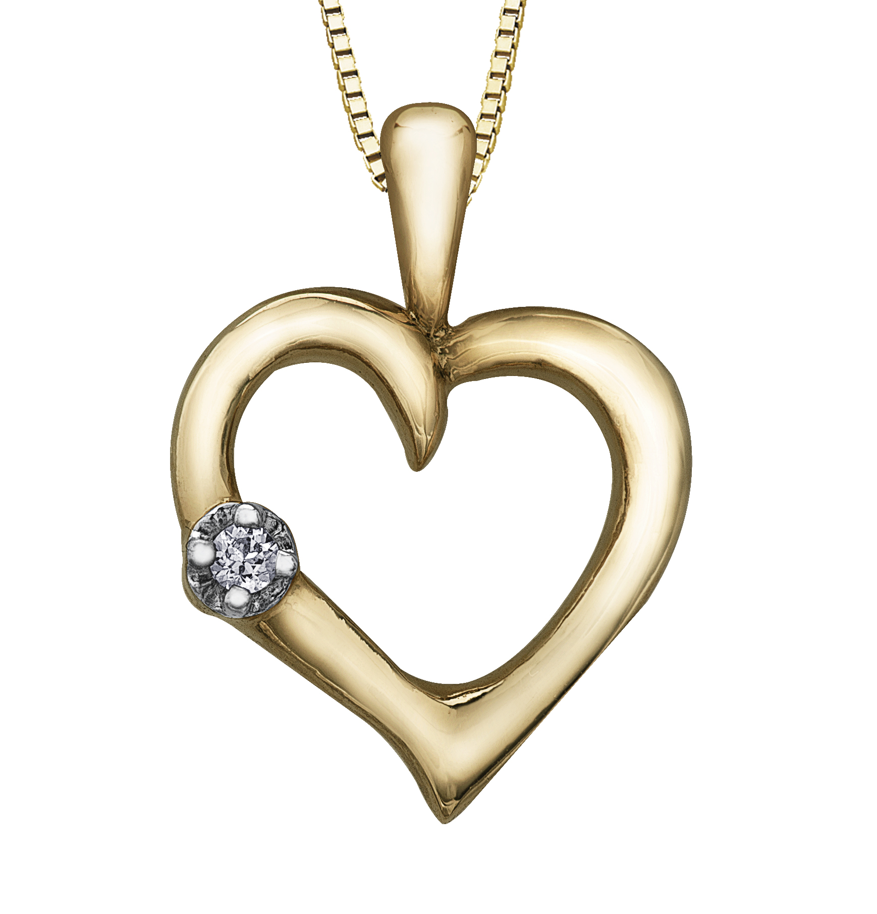 Pendentif coeur, or jaune 10 carats, diamant de 1.5 points