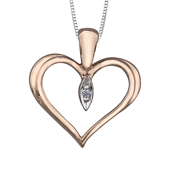 Pendentif coeur, or 2 tons (rose/blanc), dia 1 pt