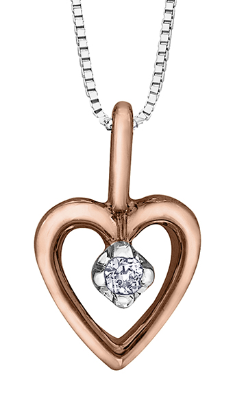 Pendentif coeur, or 2 tons (blanc/rose) 10 carats, diamant de 1 point - 20045 - Corona