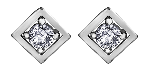 Boucles d'oreilles fixes or blanc 10 carats, 8 points de diamants total