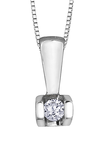 Pendentif solitaire, or blanc 10 carats, diamant de 4 points - 20053 - Corona