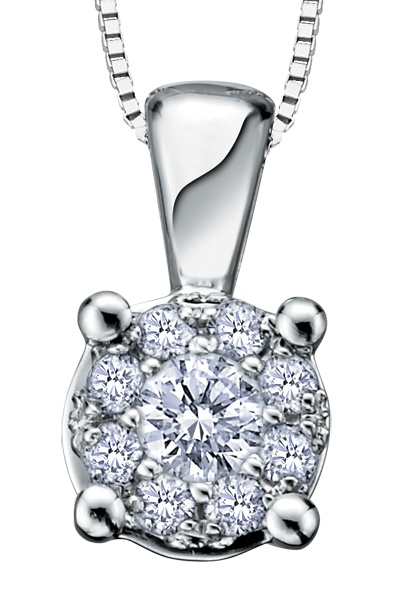 Pendentif solitaire, or blanc 10 carats, diamant de 5 points