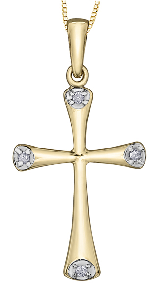 Pendentif croix, or jaune 10 carats, 3 points de diamants total - 20075 - Corona