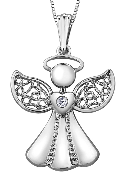 Pendentif or blanc ange avec 1.5 pts dia