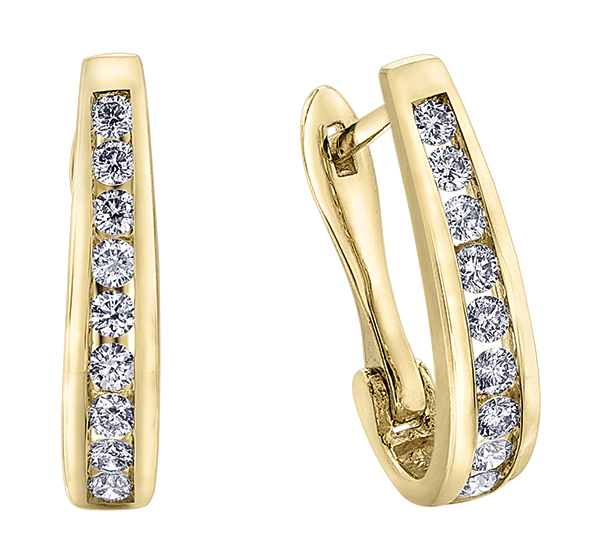 Yellow gold hoop earrings with 10 diamond points