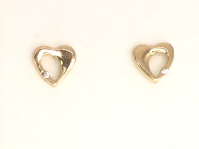 Yellow gold, cz heart earrings - 2061 - Exclusivity