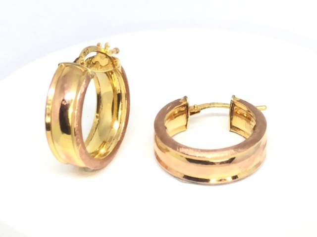  3 tone gold hoop earrings textured on side