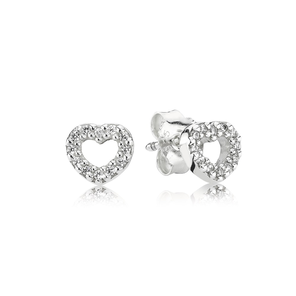 Open Heart Stud Earrings, cubic zirconium