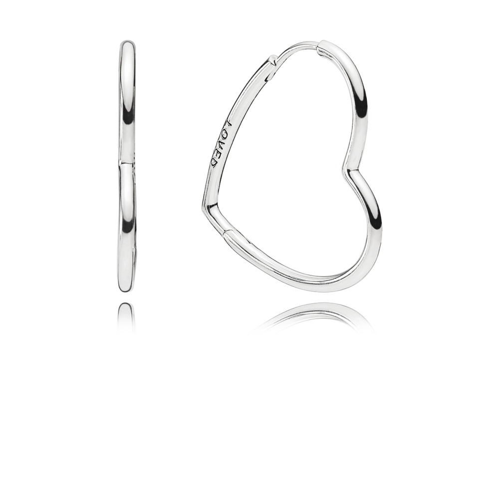 Asymmetrical heart-shaped hoops, silver - 297822 - Pandora