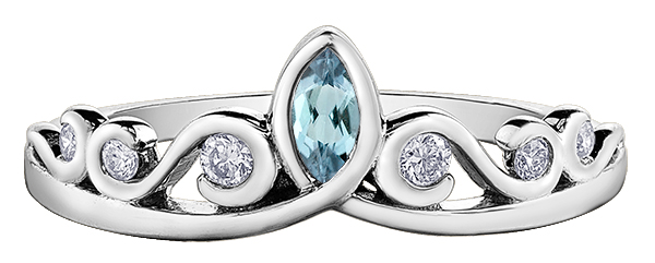 White gold ring, aquamarine, tot of 10 dia pts - 30081 - Corona