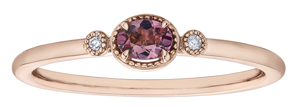 Rose gold ring, 1.5 dia pts & tourmaline