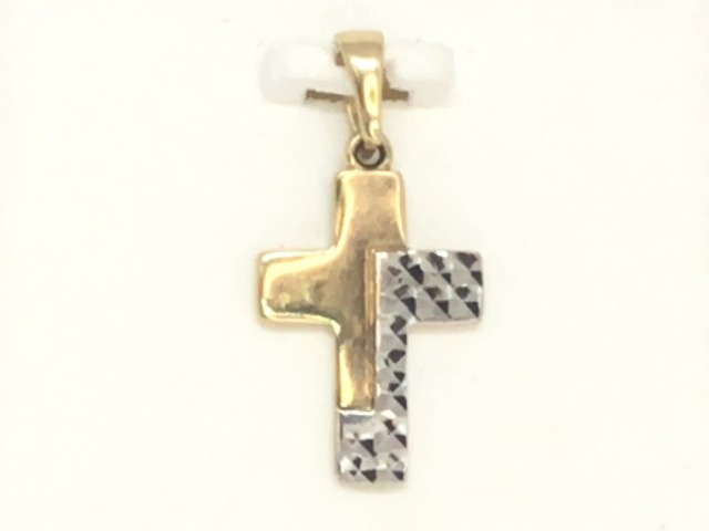 Pendentif croix, or 2 tons (jaune/blanc) 10 carats