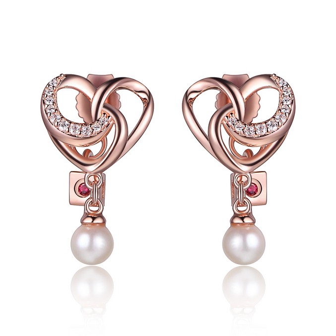 Rose silver heart cz and pearls fixed earrings