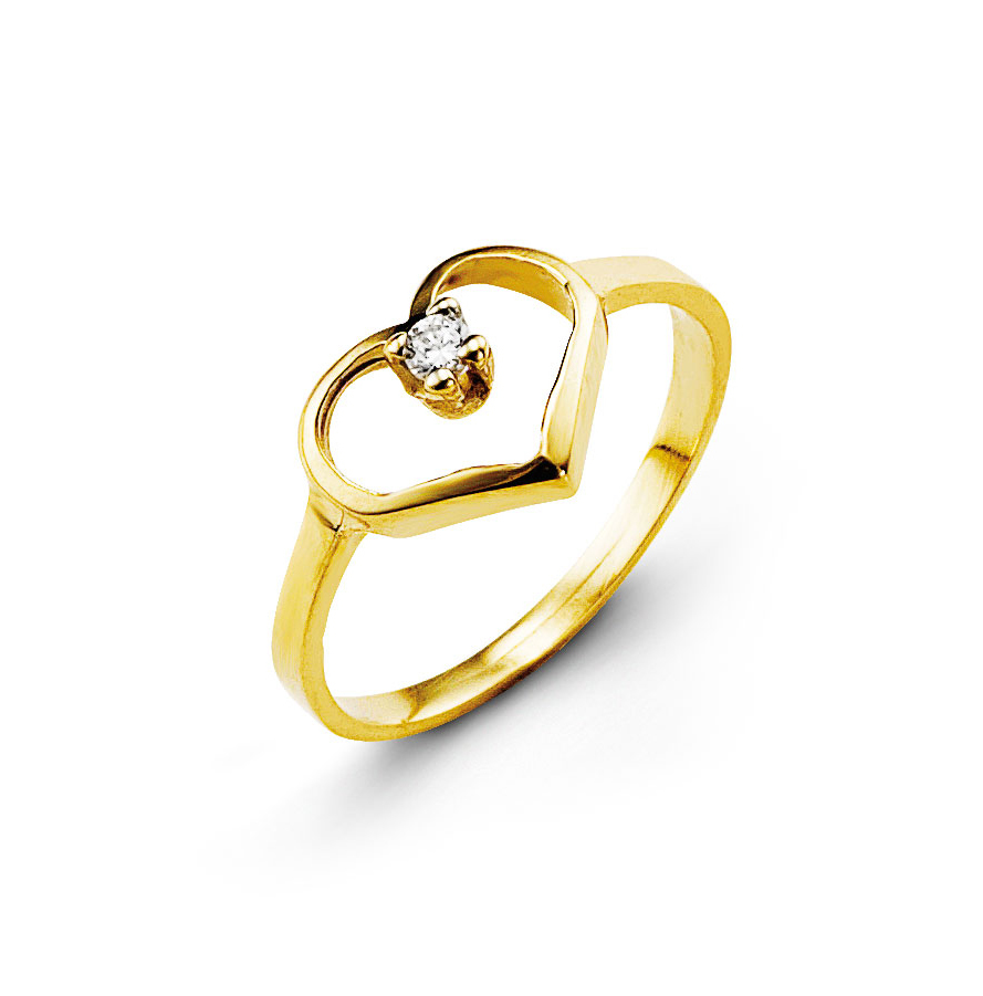 Bague coeur or jaune, zircon