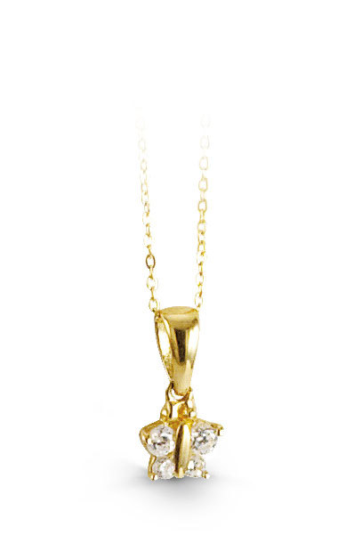 Pendentif papillon, or jaune, zircons