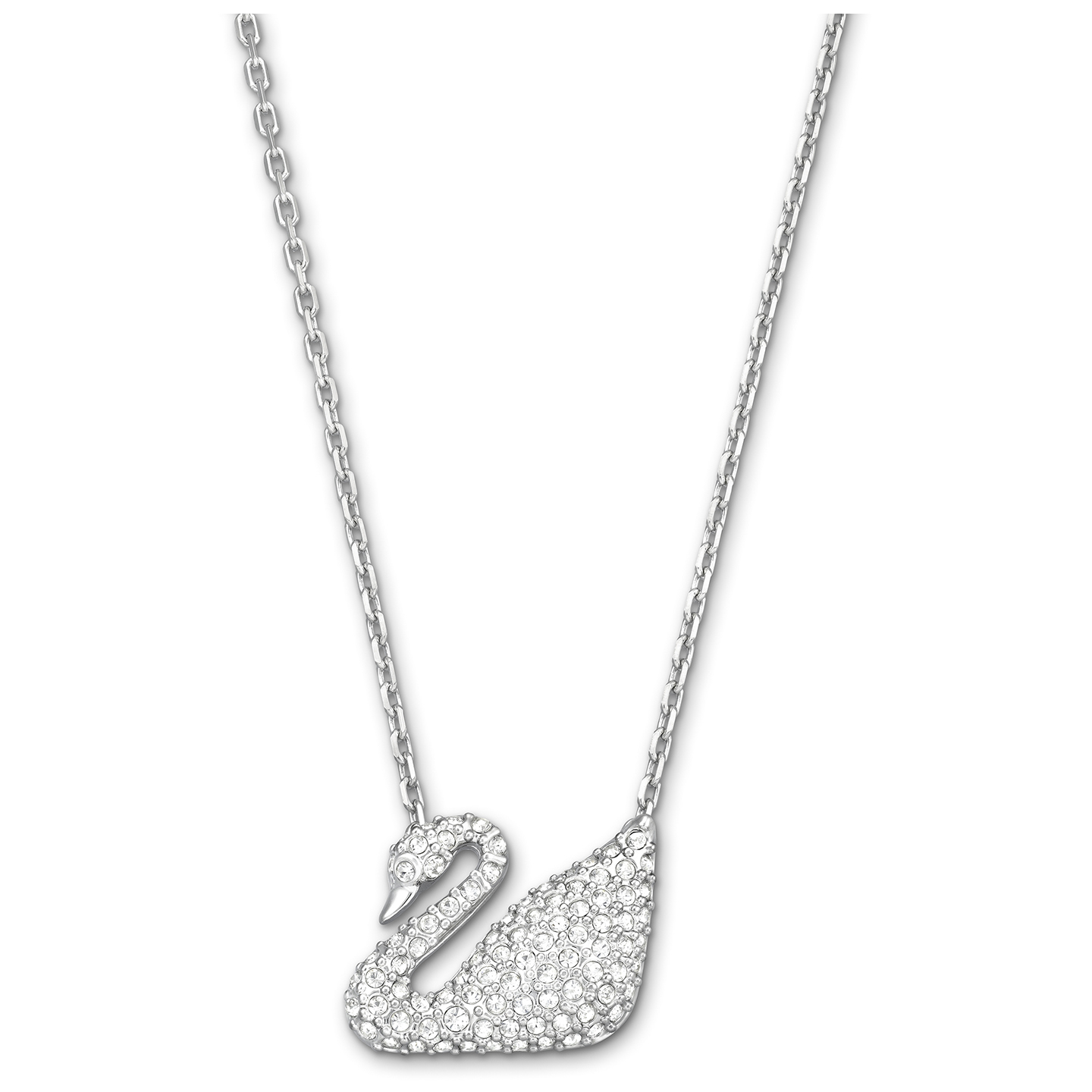 Collier cygne, métal rhodié, cristaux