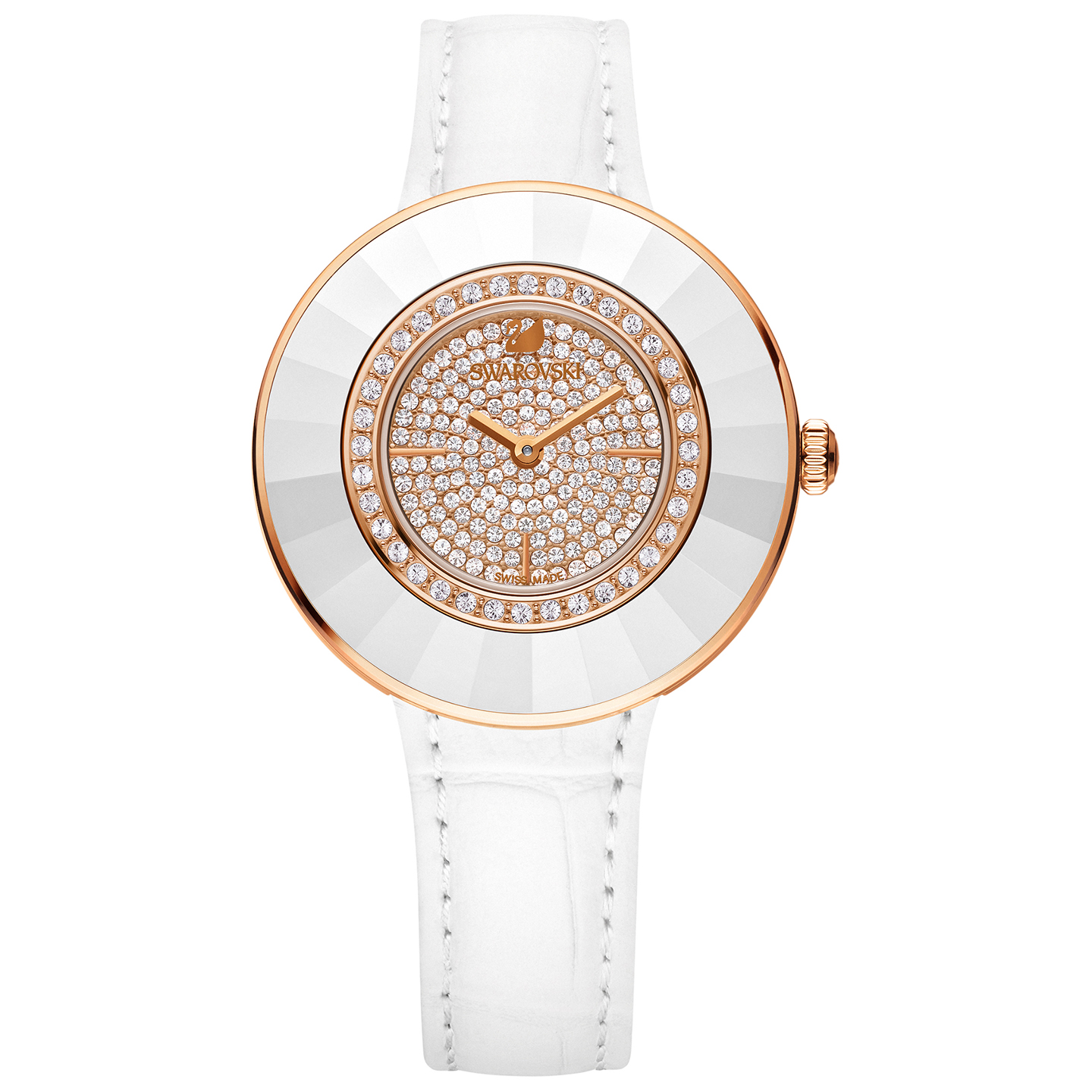 Pinkish metal white leather watch - 5095383 - Swarovski