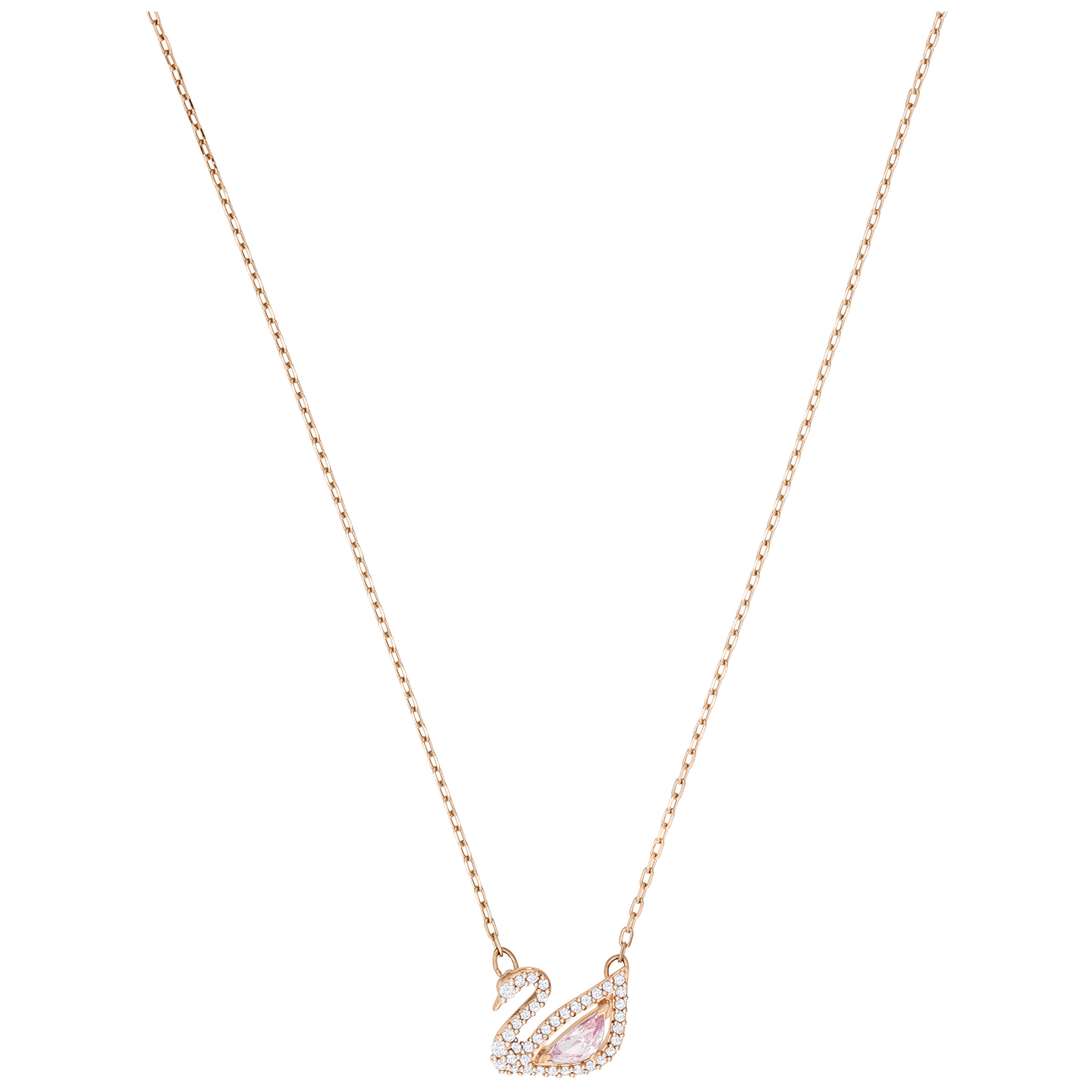 Collier cygne, métal rosé, cristaux