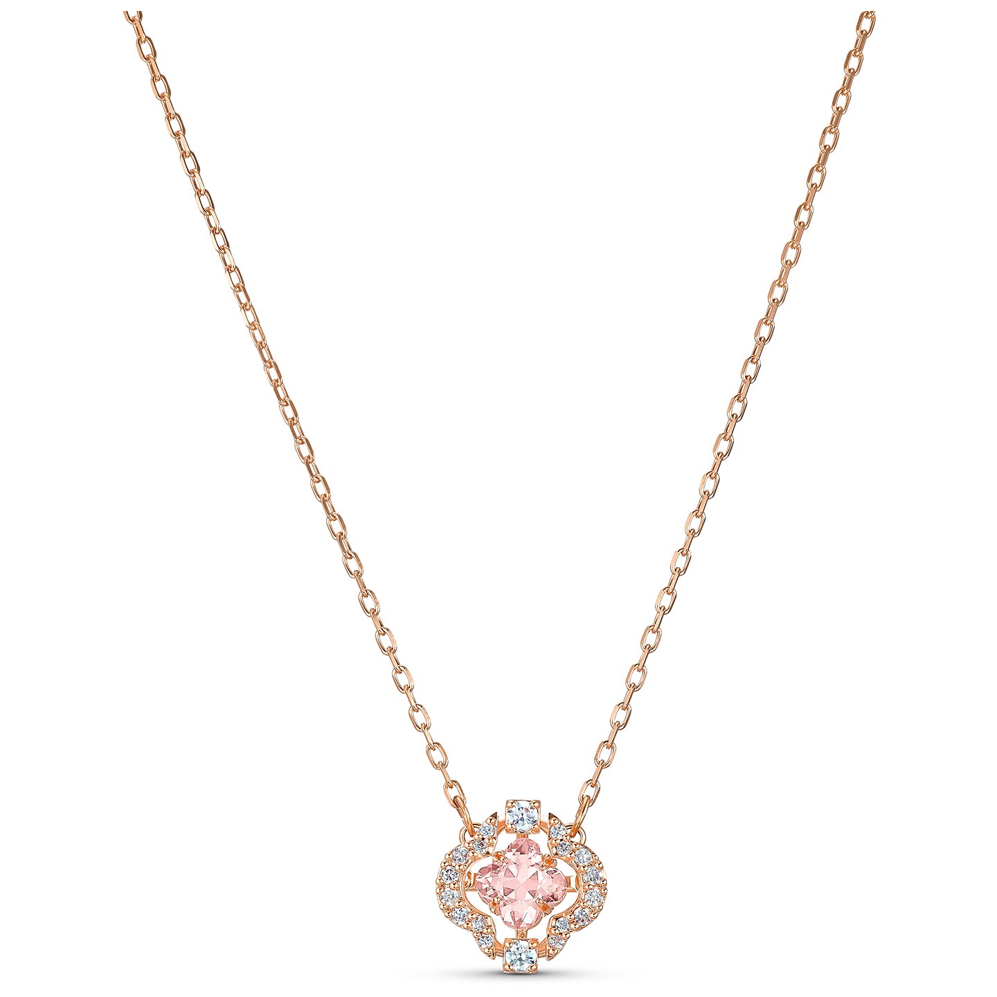 Collier métal rosé, cristaux blancs/rose