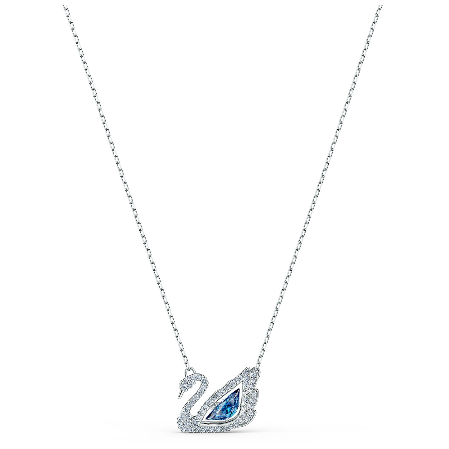 Blue/white crystal metal swan necklace