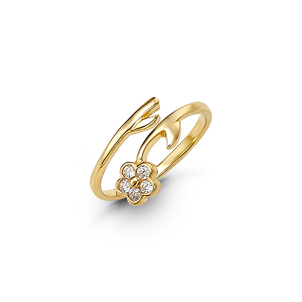 Bague d'orteil fleur, or jaune, zircons - 7005 - Exclusivités