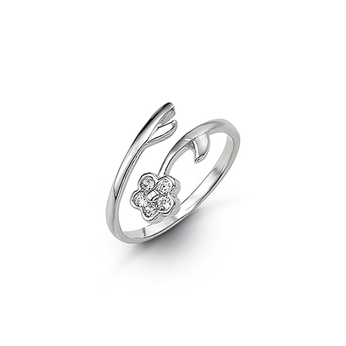 Bague d'orteil fleur, or blanc, zircons