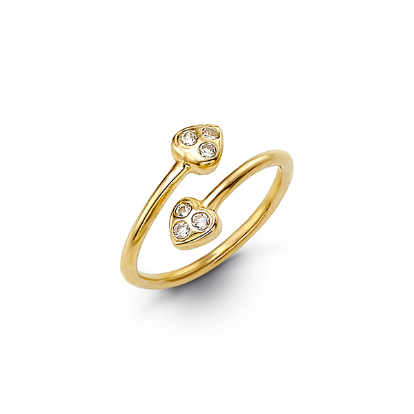 Bague d'orteil coeurs, or jaune, zircons