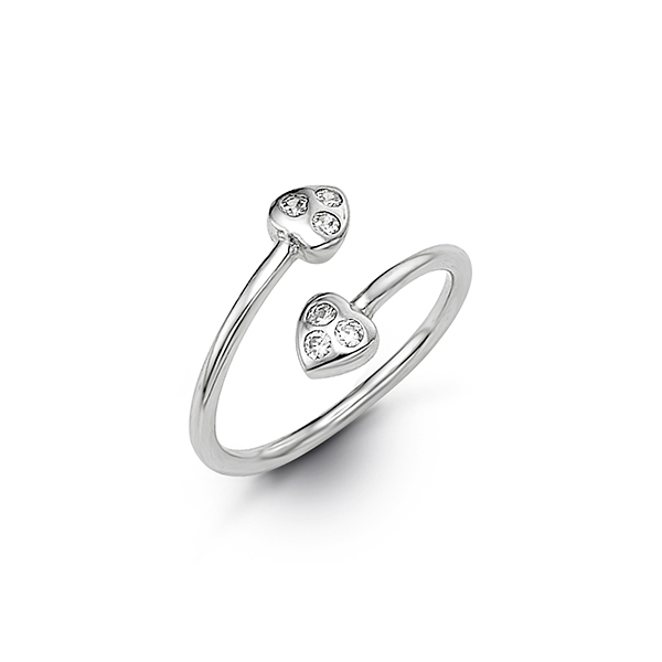 Bague d'orteil coeurs, or blanc, zircons