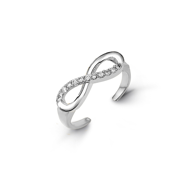 Bague d'orteil infini, or blanc, zircons