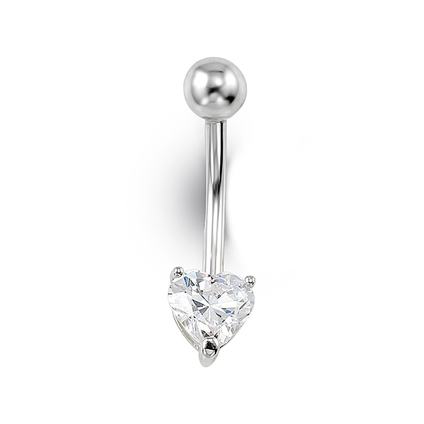 Boucle de nombril coeur, or blanc, zircon