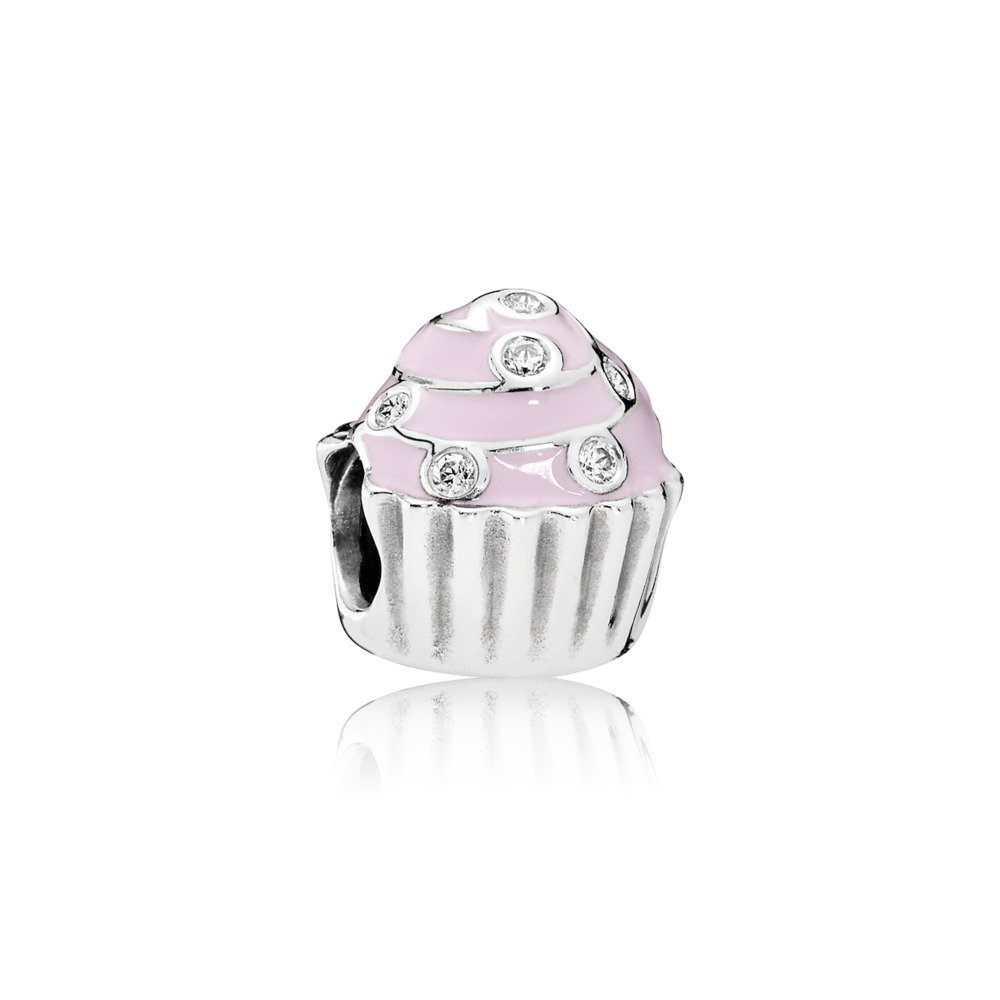 Bille petit gâteau, argent, émail rose, zircons