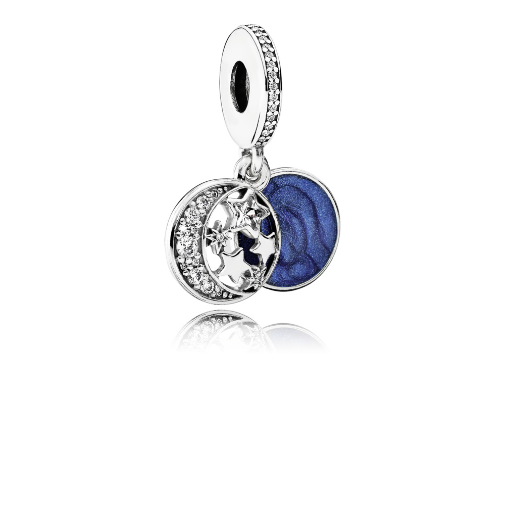 Bille lune et ciel bleu, argent, émail bleu, zircons - 791993CZ - Pandora