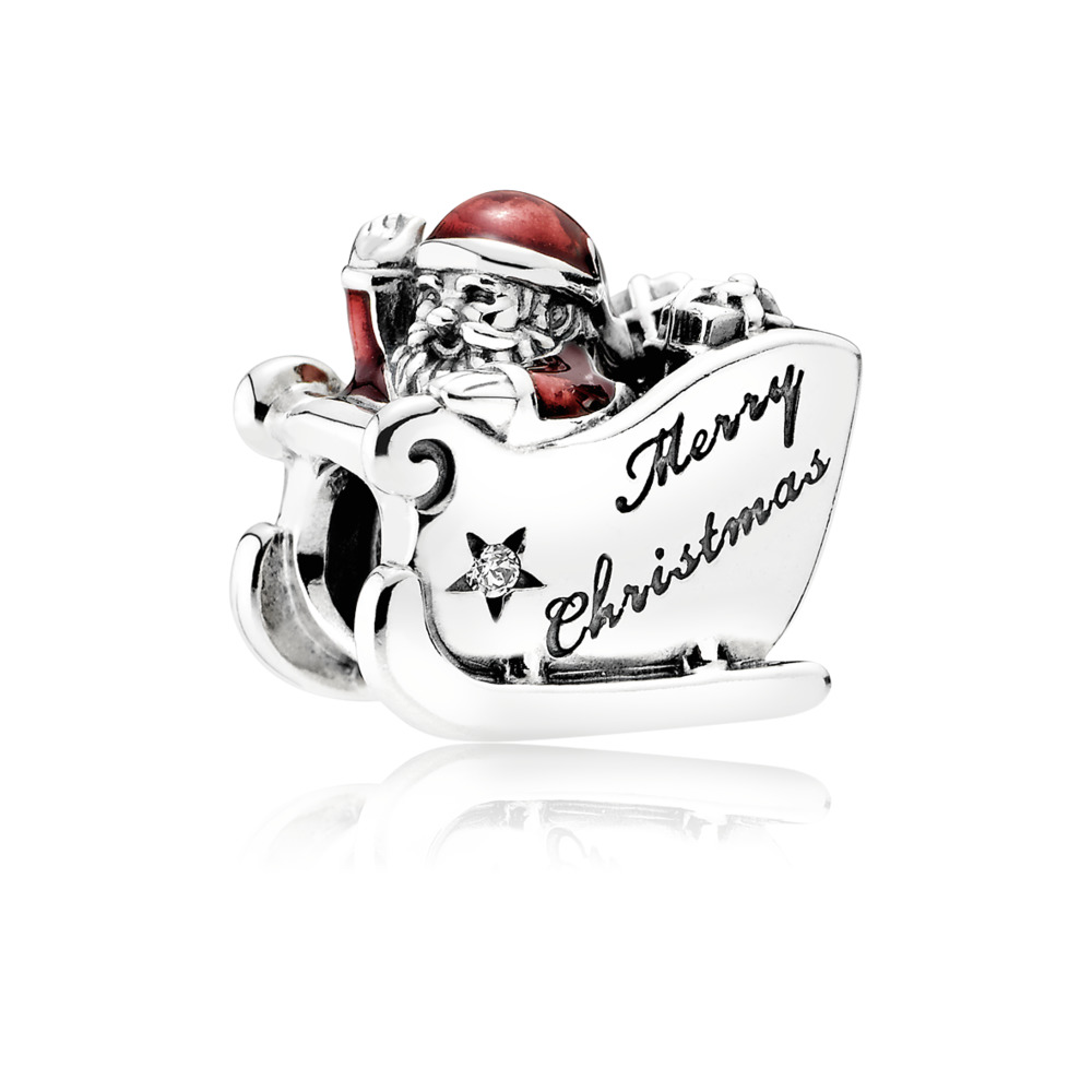 Pere noel en traineau émail blanc rouge - 792004CZ - Pandora