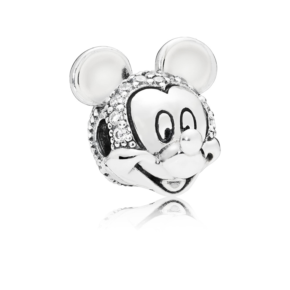 Bille disney, portrait chatoyant de mickey, argent, zircons