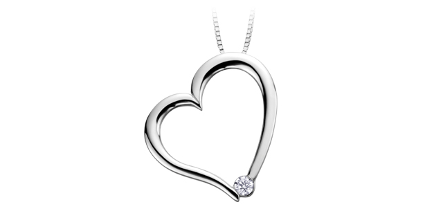 Pendentif coeur or blanc 3 pts dia can certificat