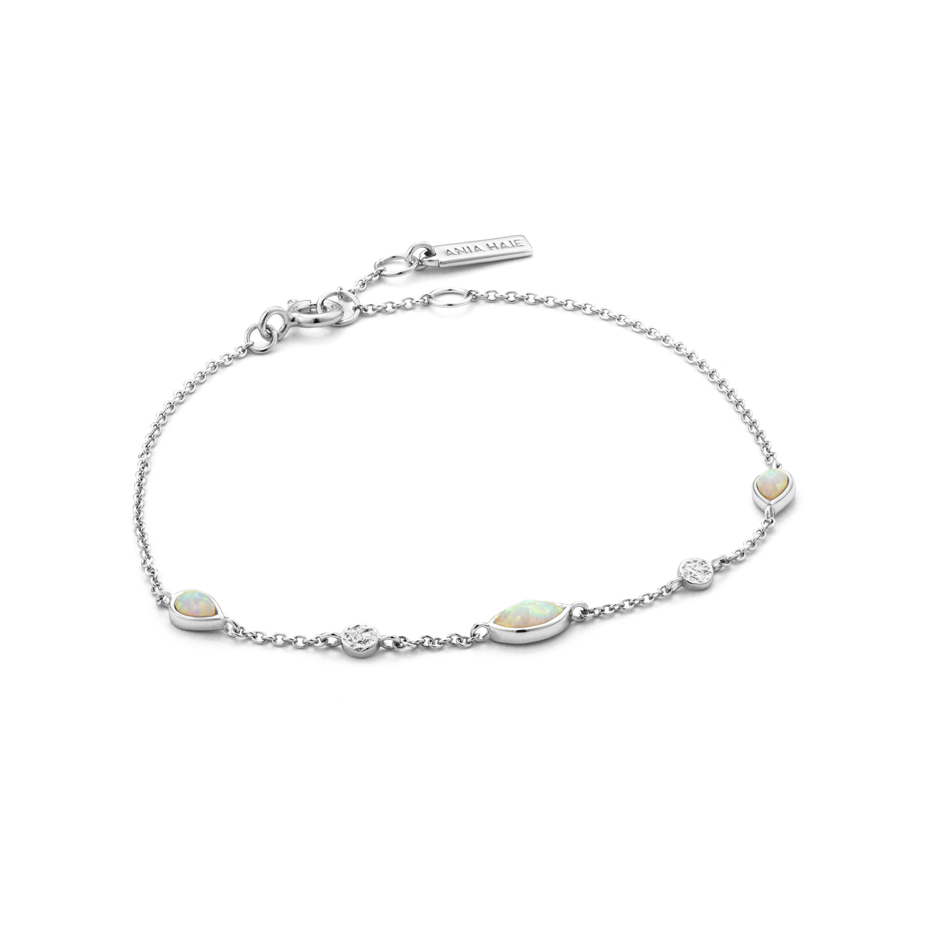 Rhodium-Plated Silver Bracelet, opal - B014-02H - Ania Haie