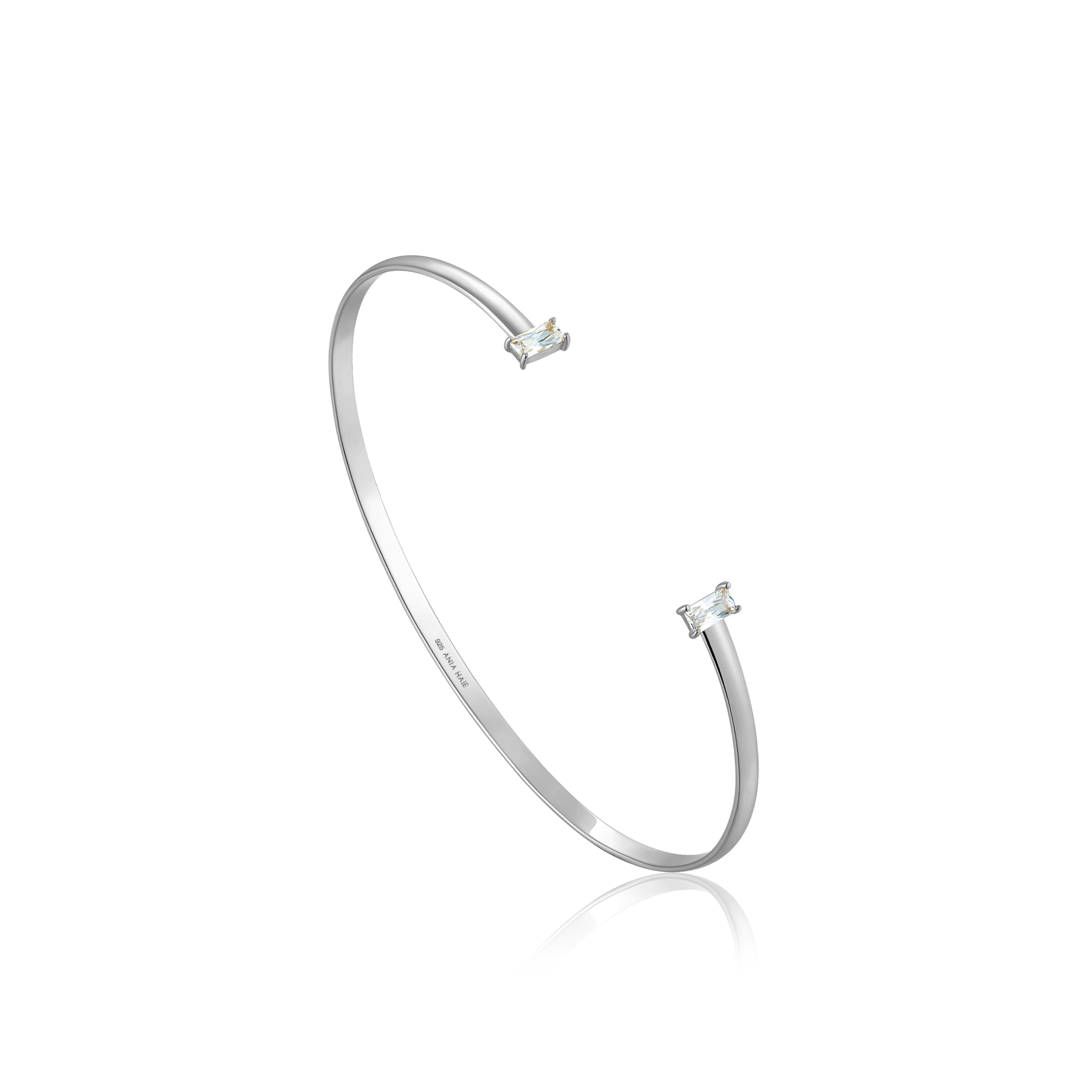  Open bangle bracelet, rhodium-plated silver, cubic zirconium