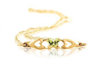 Bracelet papillon or jaune, août, zircon vert pâle