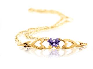 Yellow gold february butterfly bracelet with cz