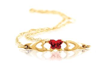 Bracelet papillon or jaune, janvier, zircon rouge